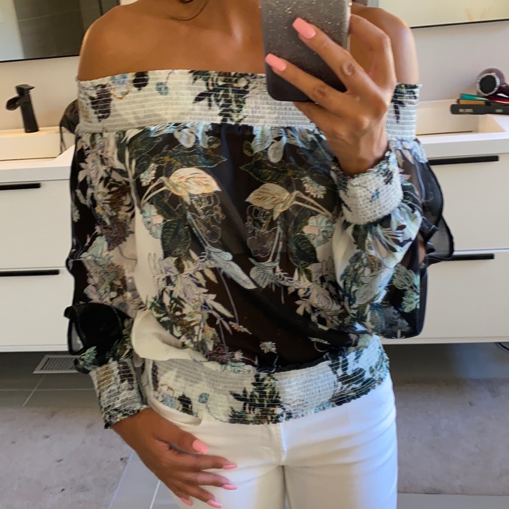 Bebe sheer off the shoulder top